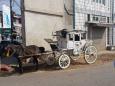 By horse-cart or royal carriage>