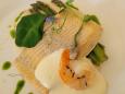 Sea trout, asparagus, cauliflower puree and butter